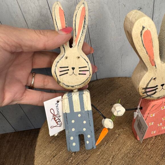 Bunny Set Wood Bunny Home Decor Easter Gift Set of 2 - Picture 5 of 7